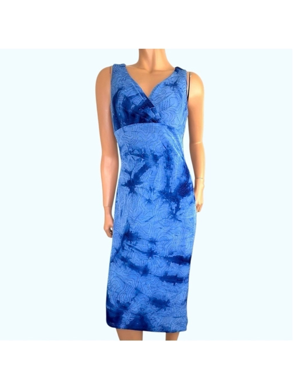 Clique USA Beaded Dress 10 [S] Asymmetric Hem Blue Rhinestones Wedding Guest - Picture 4 of 8